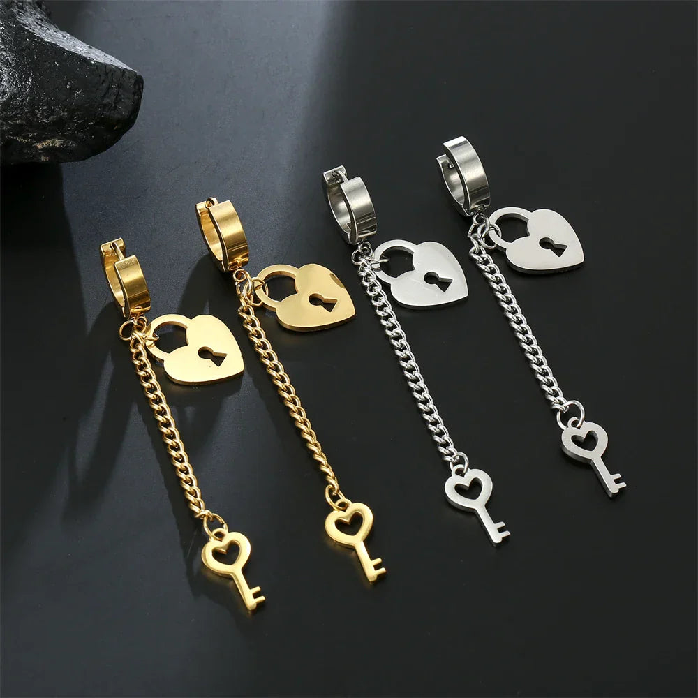 Boucles d'oreilles pendantes clef et cadenas