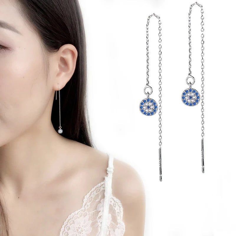 Pendientes Largos Ojo Turco Azul de Cristal