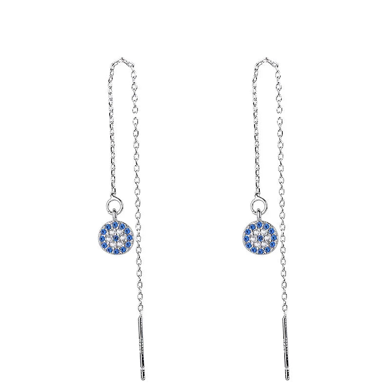 Pendientes Largos Ojo Turco Azul de Cristal