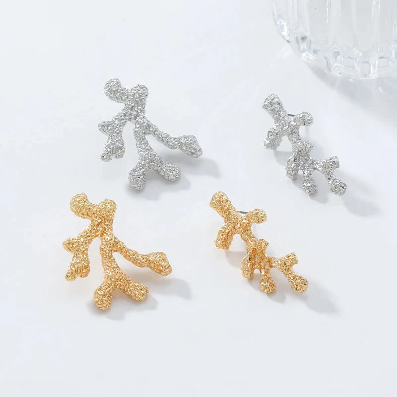 Pendientes Colgantes de Coral Dorado o Plateado plata