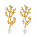 Pendientes Colgantes de Coral y Perlas Blancas