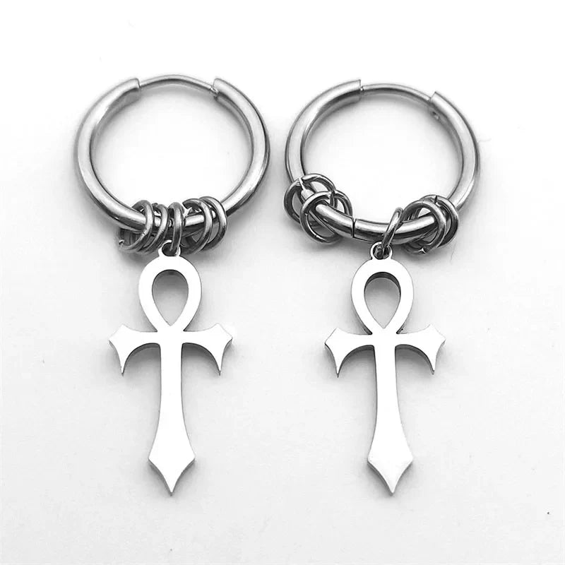 Pendientes Colgantes Cruz de Ankh para Hombre o Mujer plata