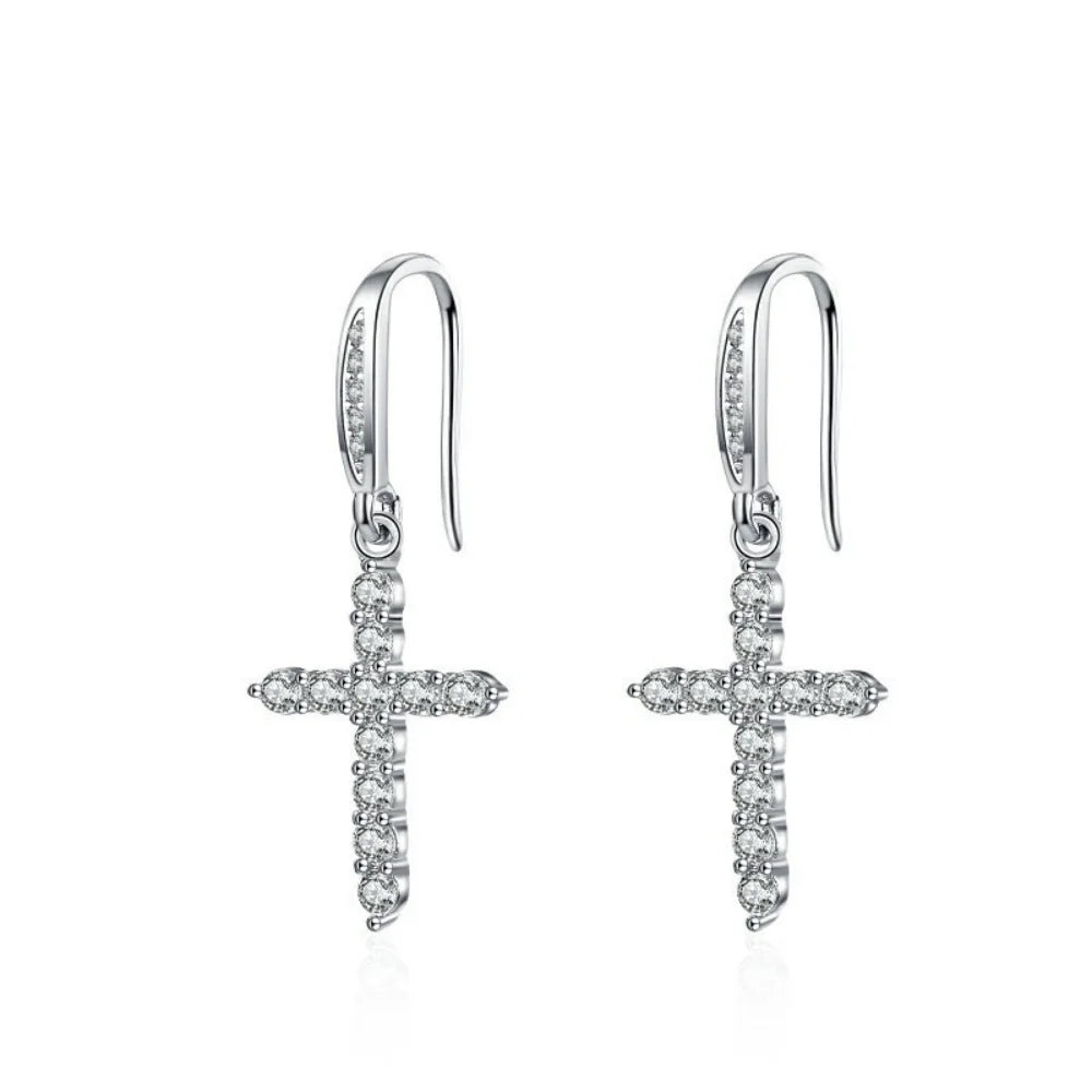 Pendientes Colgantes de Cruz con Circonita en Plata