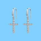 Pendientes Colgantes de Cruz con Circonita en Plata