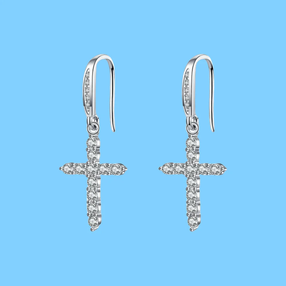 Pendientes Colgantes de Cruz con Circonita en Plata