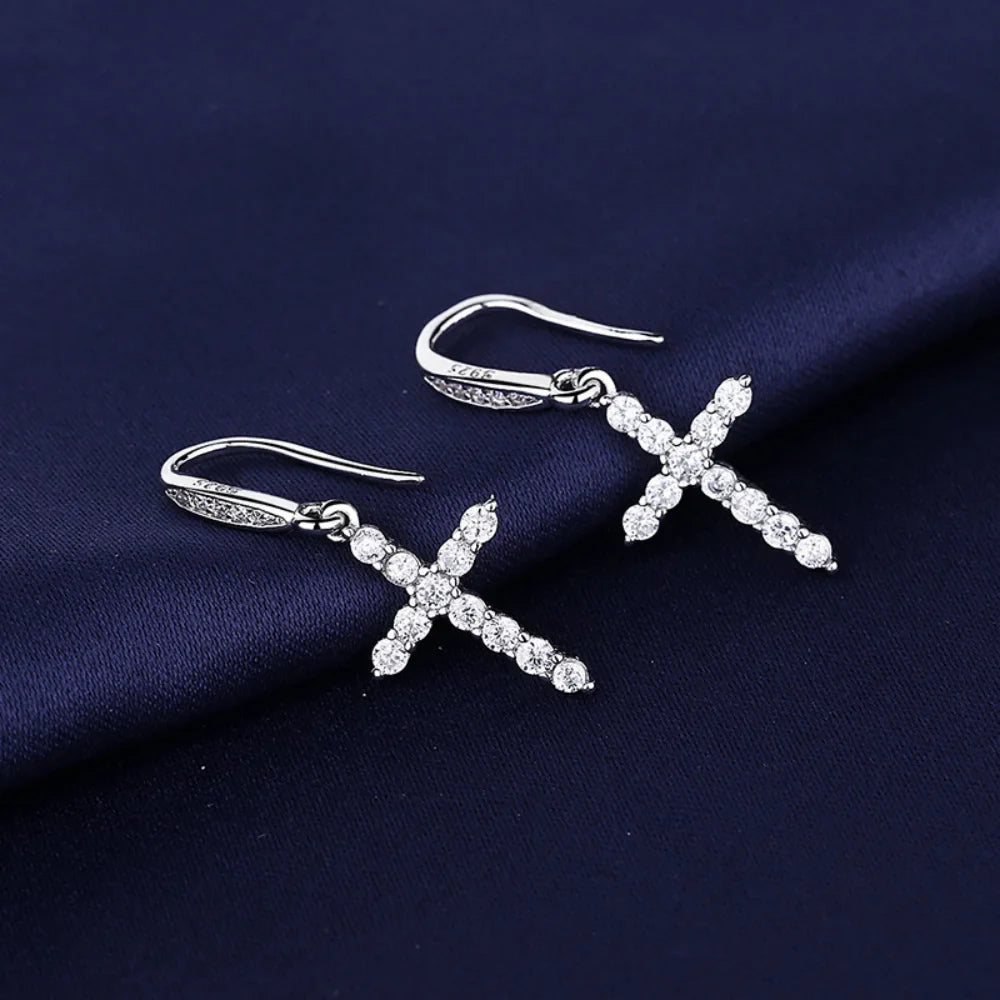 Pendientes Colgantes de Cruz con Circonita en Plata