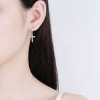 Pendientes Colgantes de Cruz con Circonita en Plata