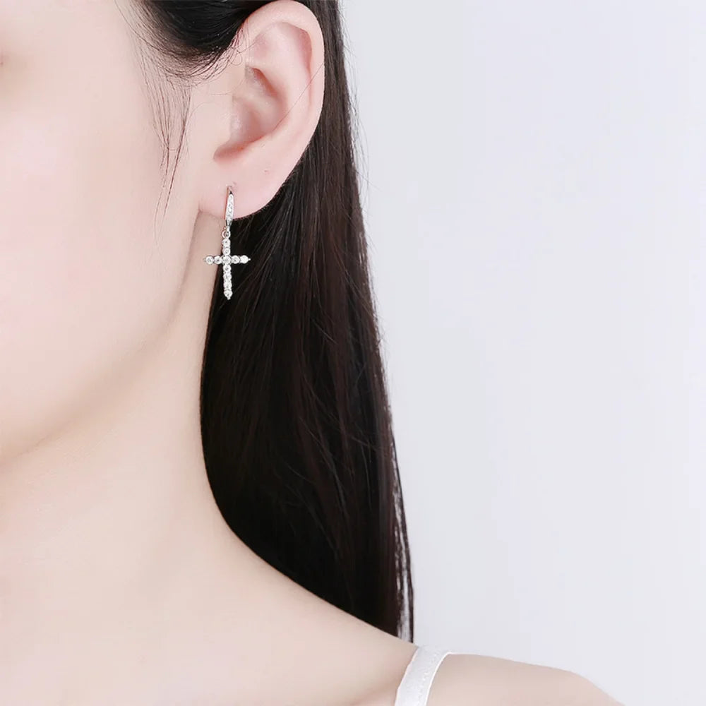 Pendientes Colgantes de Cruz con Circonita en Plata