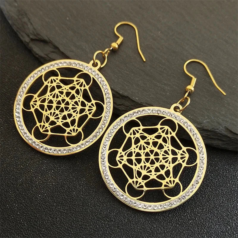 Pendientes Colgantes Cubo de Metatrón oro