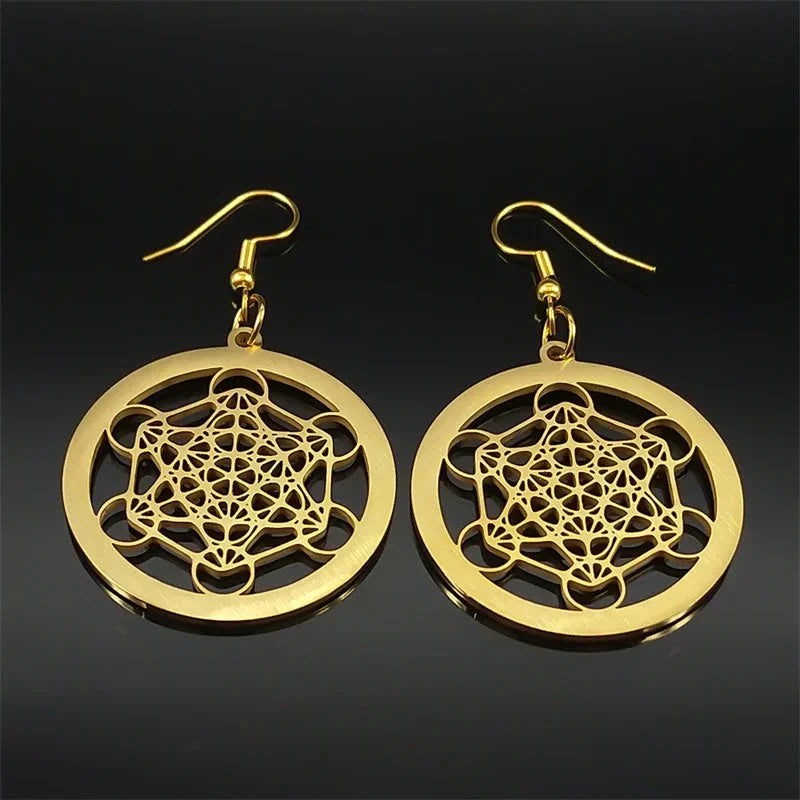Pendientes Colgantes Cubo de Metatrón oro