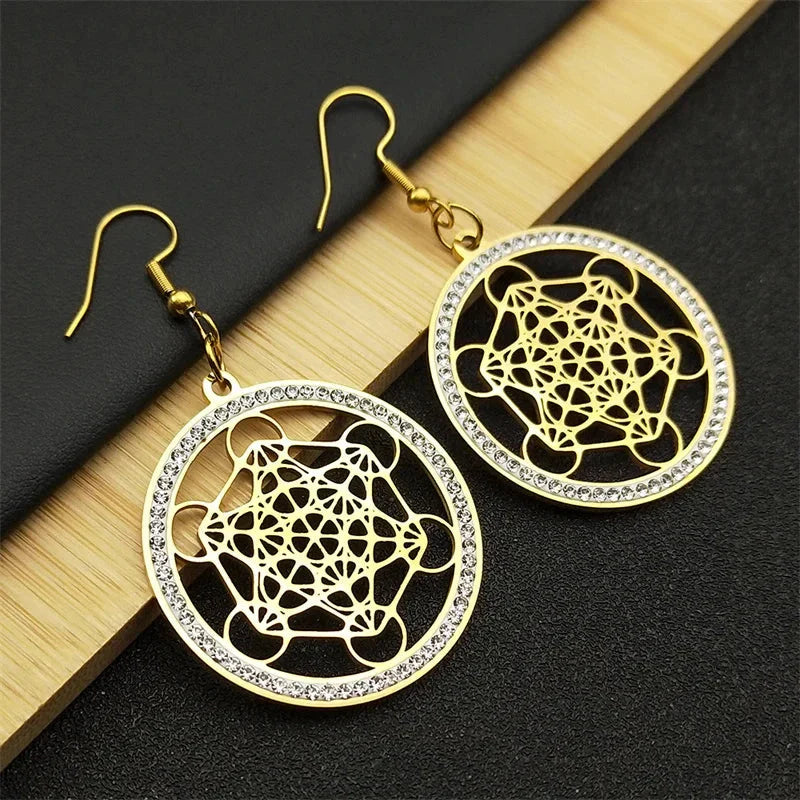 Pendientes Colgantes Cubo de Metatrón oro