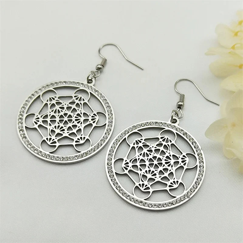 Pendientes Colgantes Cubo de Metatrón plata