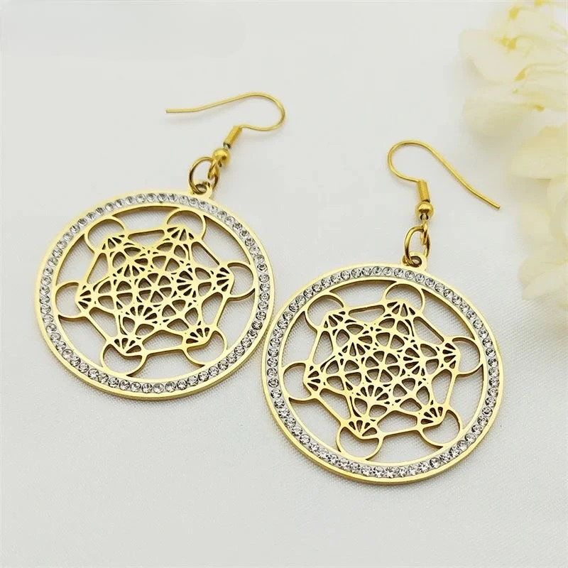 Pendientes Colgantes Cubo de Metatrón oro