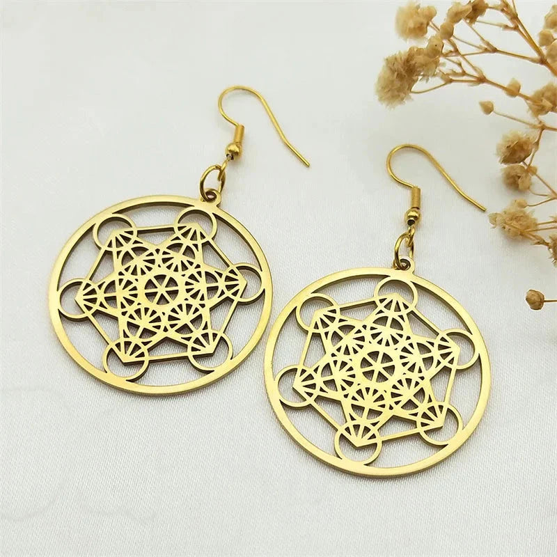 Pendientes Colgantes Cubo Metratrón oro