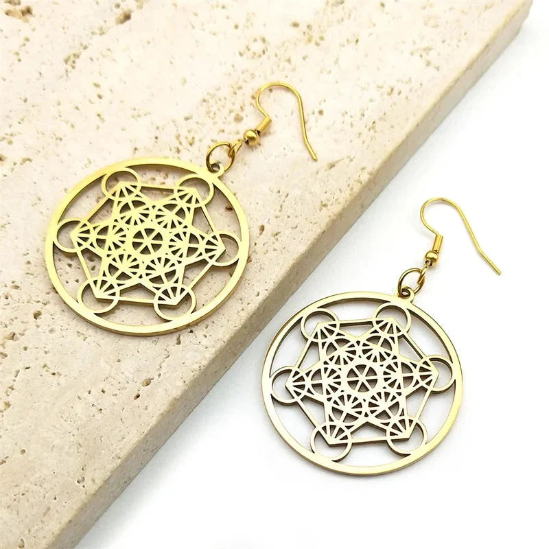 Pendientes Colgantes Cubo Metratrón oro
