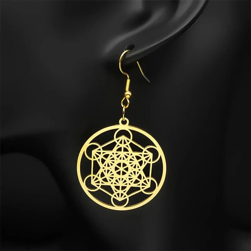 Pendientes Colgantes Cubo Metratrón oro
