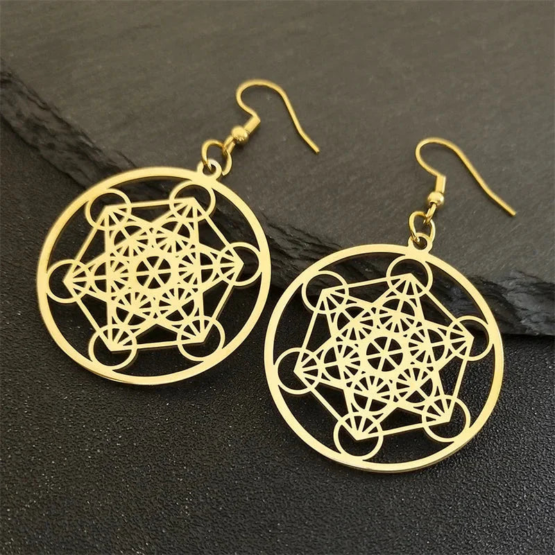 Pendientes Colgantes Cubo Metratrón oro
