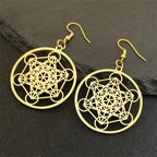 Pendientes Colgantes Cubo Metratrón oro