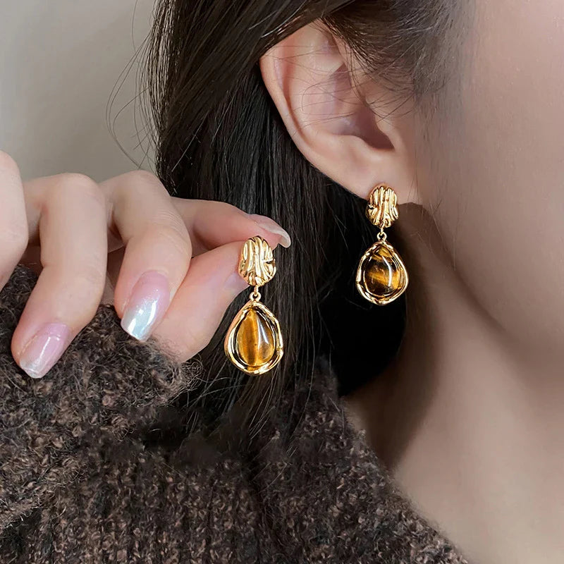 Pendientes Colgantes de Protección para Mujer Ojo de Tigre