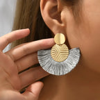 Pendientes Colgantes de Estilo Bohemio en Abanico gris