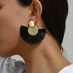 Pendientes Colgantes de Estilo Bohemio en Abanico negro