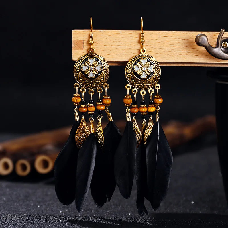 Pendientes Colgantes de Estilo Étnico con Plumas 1