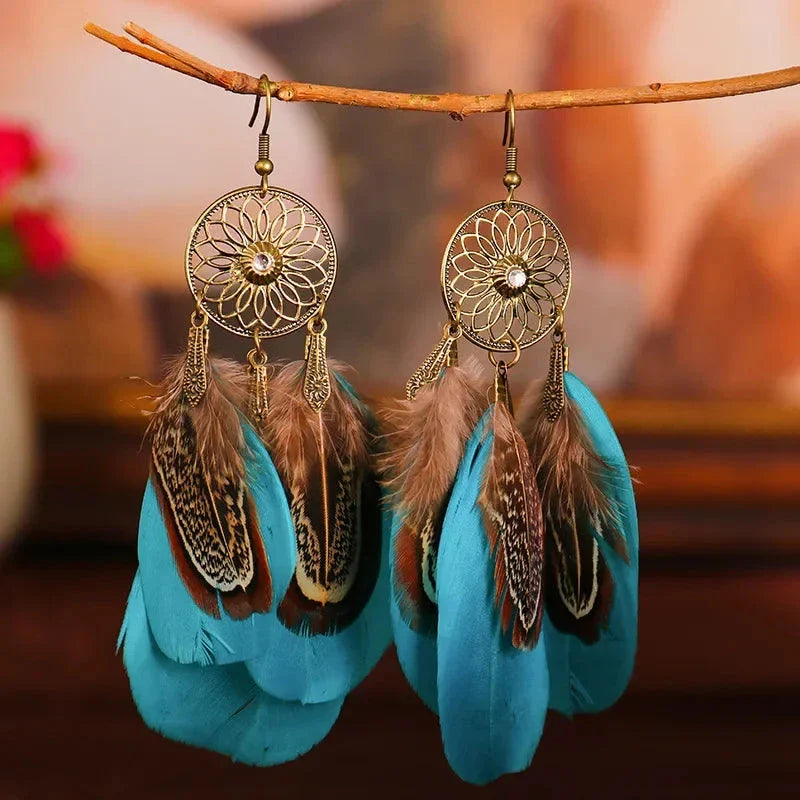 Pendientes Colgantes de Estilo Étnico con Plumas 3