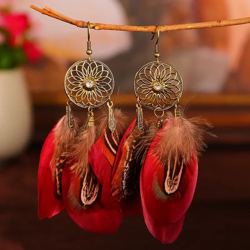 Pendientes Colgantes de Estilo Étnico con Plumas 9