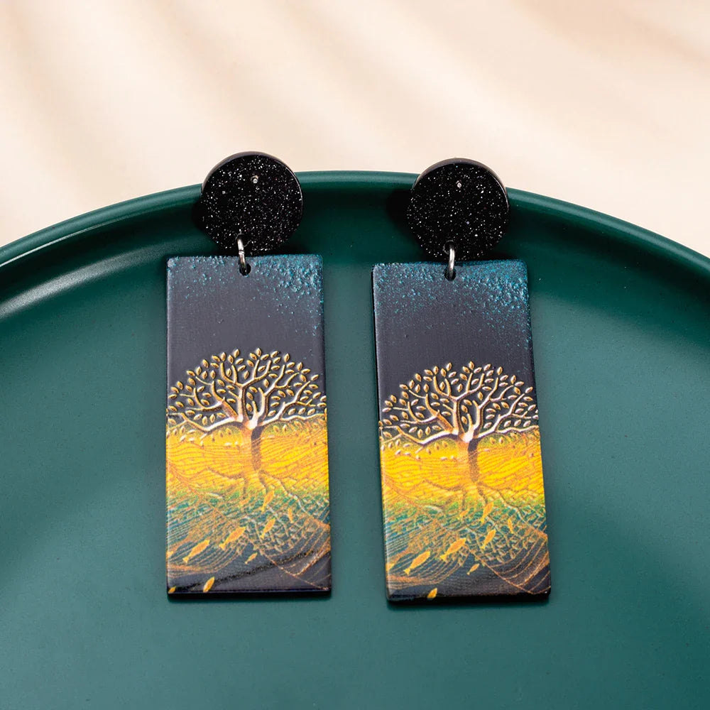 Pendientes Colgantes de Acrílico Árbol de la Vida