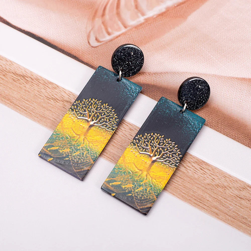 Pendientes Colgantes de Acrílico Árbol de la Vida