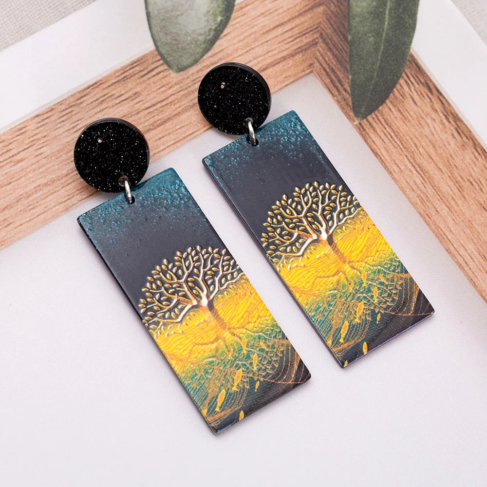Pendientes Colgantes de Acrílico Árbol de la Vida