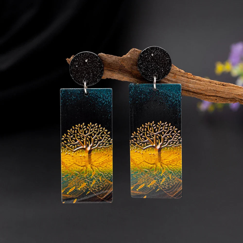 Pendientes Colgantes de Acrílico Árbol de la Vida