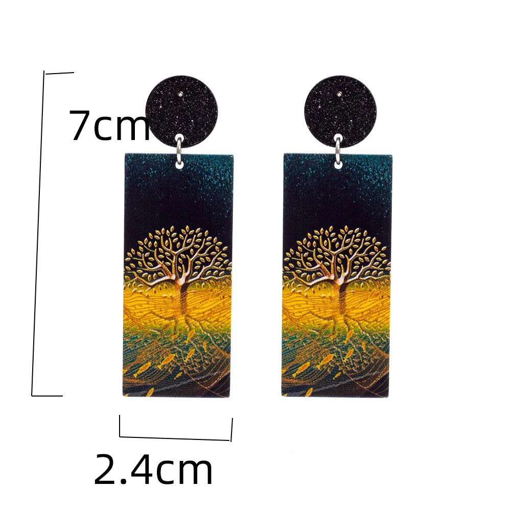 Pendientes Colgantes de Acrílico Árbol de la Vida
