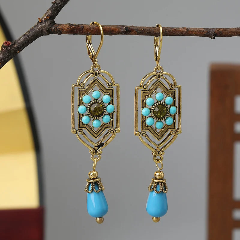 Pendientes Colgantes Étnicos Asimétricos azules