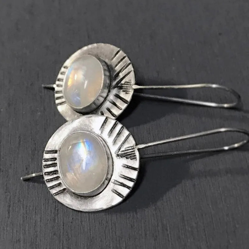 Pendientes Colgantes Étnicos con Piedra de Luna