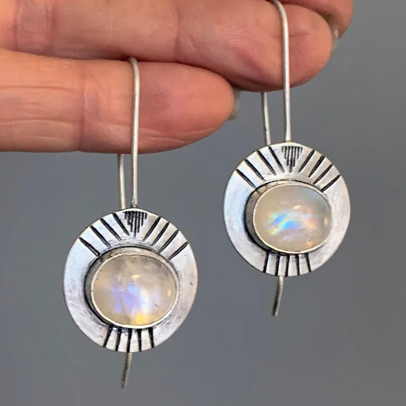 Pendientes Colgantes Étnicos con Piedra de Luna