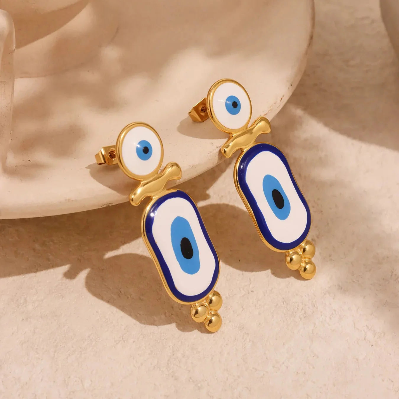 Pendientes Colgantes Étnicos Ojo Azul oro