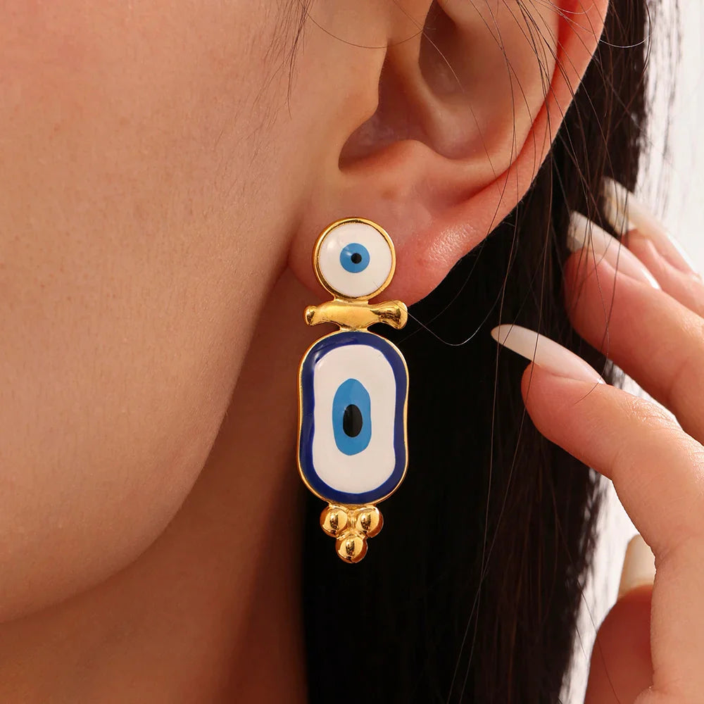 Pendientes Colgantes Étnicos Ojo Azul oro