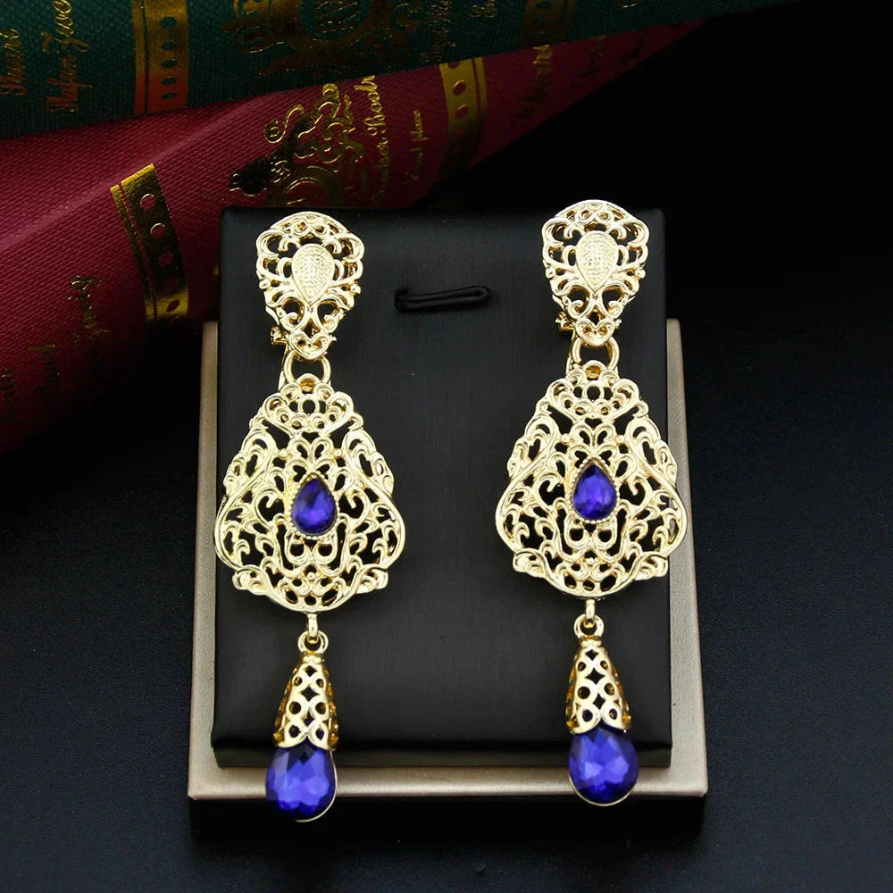 Pendientes Colgantes Étnicos Orientales azul oscuro