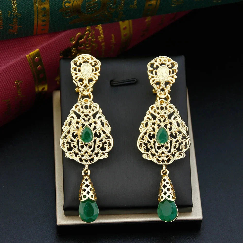 Pendientes Colgantes Étnicos Orientales verde oscuro
