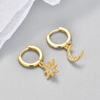 Pendientes Colgantes de Estrella y Luna en Circonio dorado