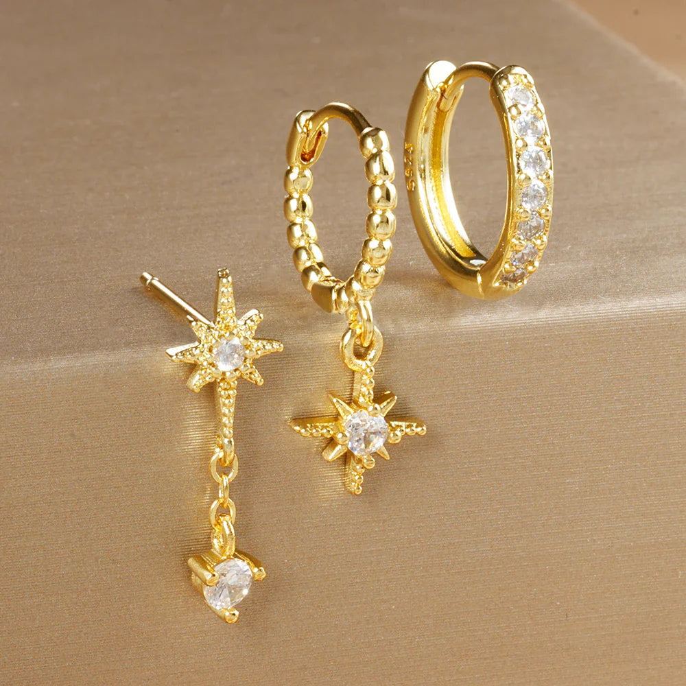 Pendientes Colgantes Estrellas en Zirconia Astrología (lote de 3)