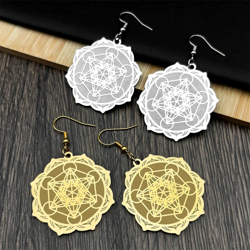 Pendientes Colgantes para Mujer Cubo de Metatrón oro