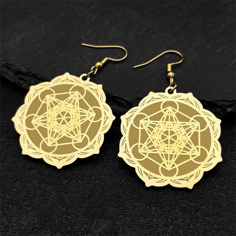 Pendientes Colgantes para Mujer Cubo de Metatrón oro