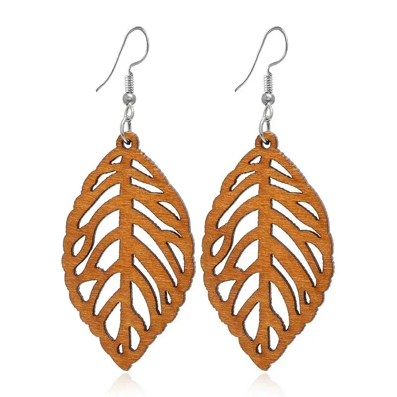 Pendientes Colgantes Hoja de Laurel en Madera
