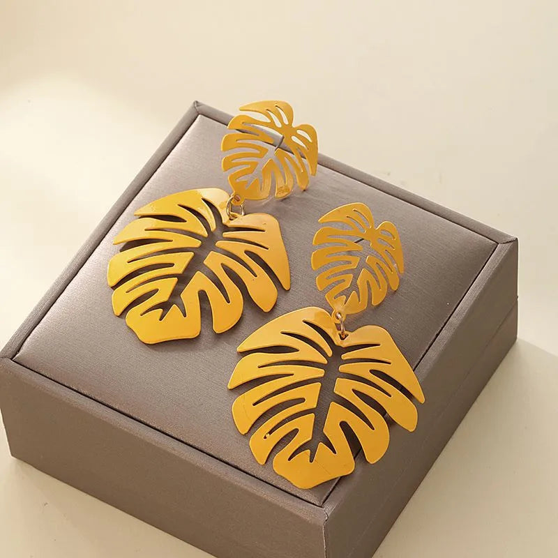 Pendientes Colgantes Hoja de Palma amarilla