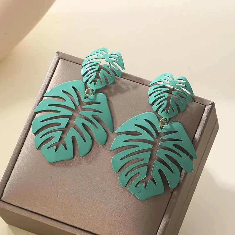 Pendientes Colgantes Hoja de Palma verde