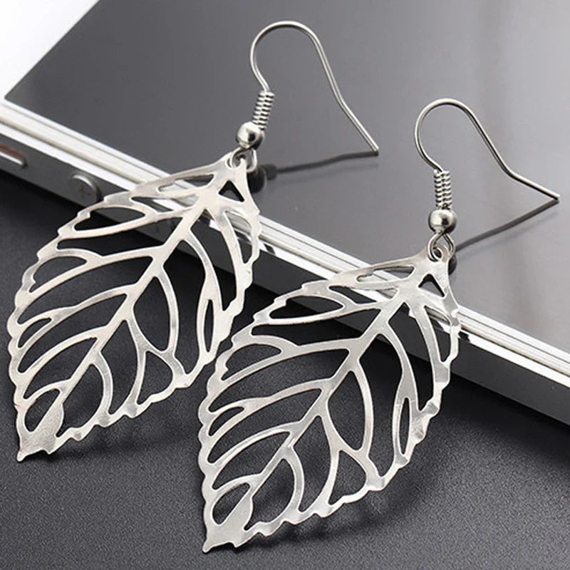 Pendientes Colgantes Hojas de Laurel plata