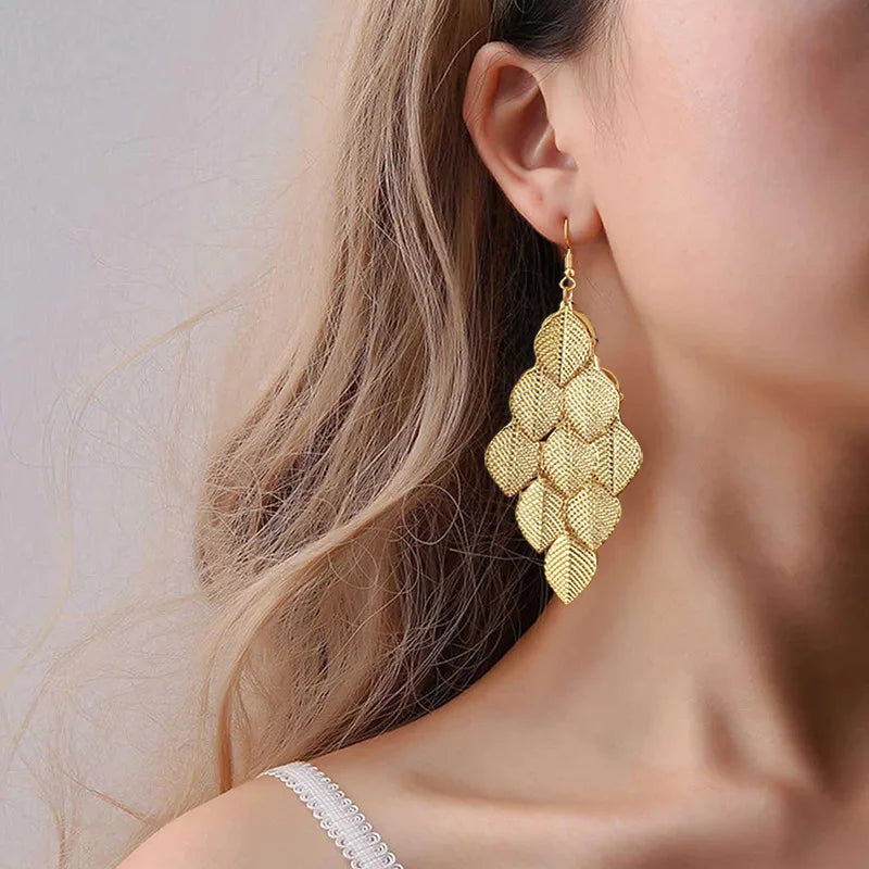 Pendientes Colgantes de Hojas para Mujer oro