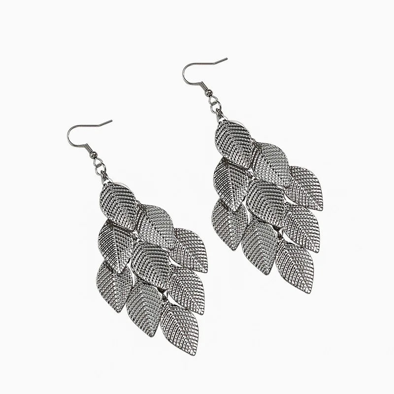 Pendientes Colgantes de Hojas para Mujer plata